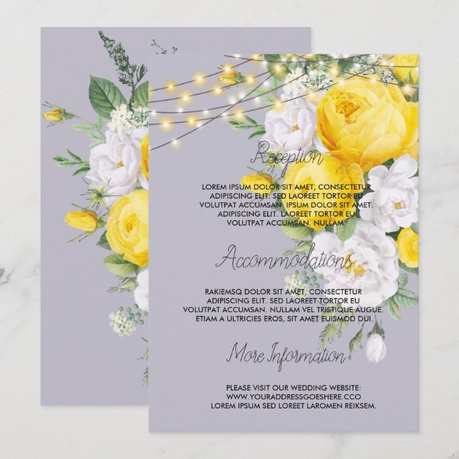 Rustikale Lichter Hochzeitskalender Gelbe Flora Einladung (Vorne/Hinten)