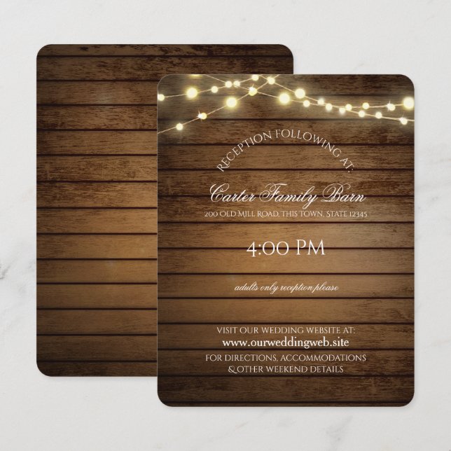 Rustikale Lichter und Holzdetails Einladung (Vorne/Hinten)