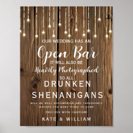 Rustikale Lichterfolge Offenes Bar-Hochzeitssymbol Poster