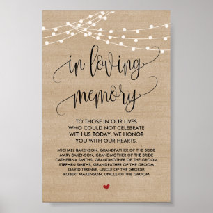 Rustikale Lichterkette Hochzeit Gedenktisch-Schild Poster