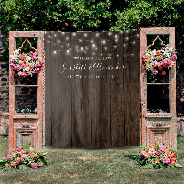 Rustikale Lichterkette Hochzeitskulisse Wandteppich (Von Creator hochgeladen)
