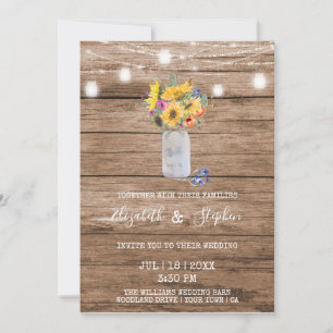 Rustikale Lichterkette & Mason Jar Hochzeit Einladung