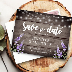 Rustikale Lichterketten Blumen Hochzeit Termin mer Ankündigungspostkarte