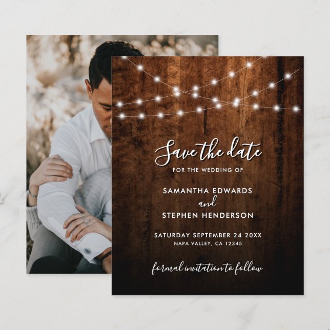 Rustikale Lichterketten & Holz Hochzeit Save The D (Vorne/Hinten)
