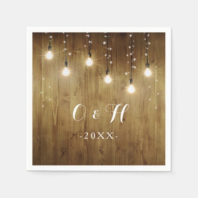 Rustikale Lichterketten Land Hochzeit Napkins Serviette (Vorderseite)