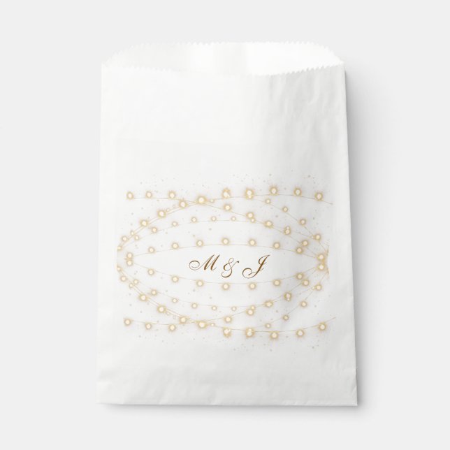 Rustikale Lichterketten-Monogramm-Hochzeitsgunst-B Geschenktütchen (Vorderseite)