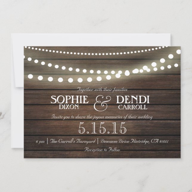 Rustikale Lichterzitterung zur Einladung (Vorderseite)