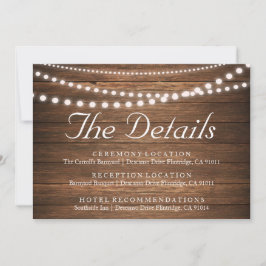 Rustikale Lichtzeichenkarte für Hochzeitdetails Einladung