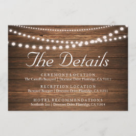 Rustikale Lichtzeichenkarte für Hochzeitdetails Einladung