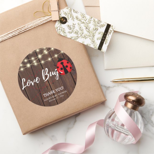 Rustikale Liebe Bug Baby Dusche Runder Aufkleber (Schenken)