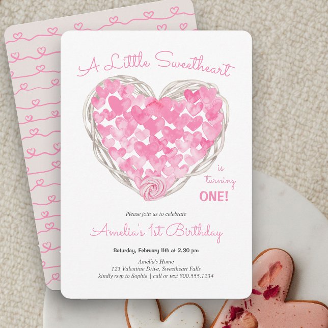 Rustikale Liebe Herz Little Sweetheart Girls Gebur Einladung (Little Sweetheart Rustic Pink Heart Birthday Invitation)