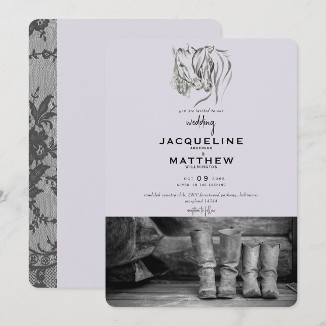 Rustikale Liebe & Lace Lavender Wedding Einladung (Vorne/Hinten)