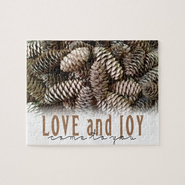 Rustikale Liebe und Joy Pine Cone (Horizontal)