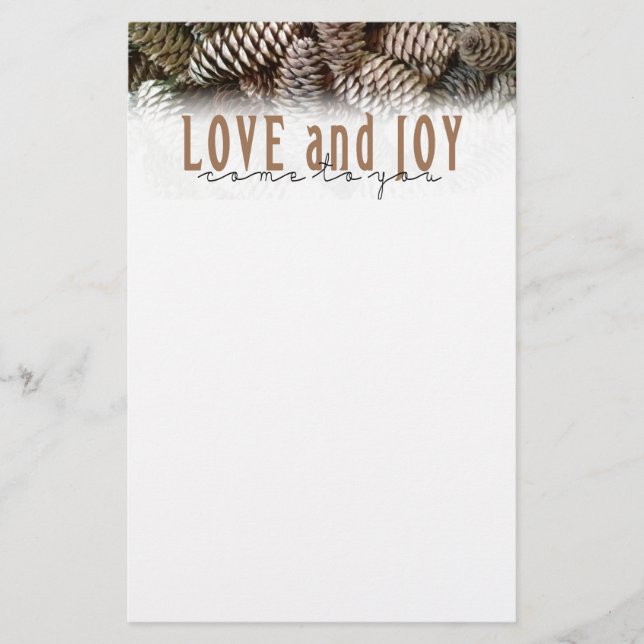Rustikale Liebe und Joy Pine Cone Briefpapier (Vorderseite)
