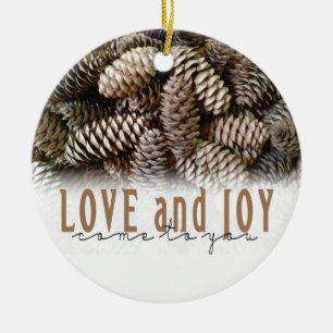 Rustikale Liebe und Joy Pine Cone Keramikornament