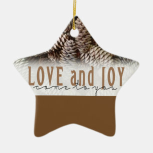 Rustikale Liebe und Joy Pine Cone Keramikornament