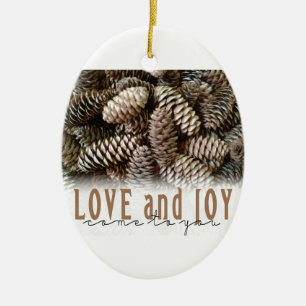 Rustikale Liebe und Joy Pine Cone Keramikornament