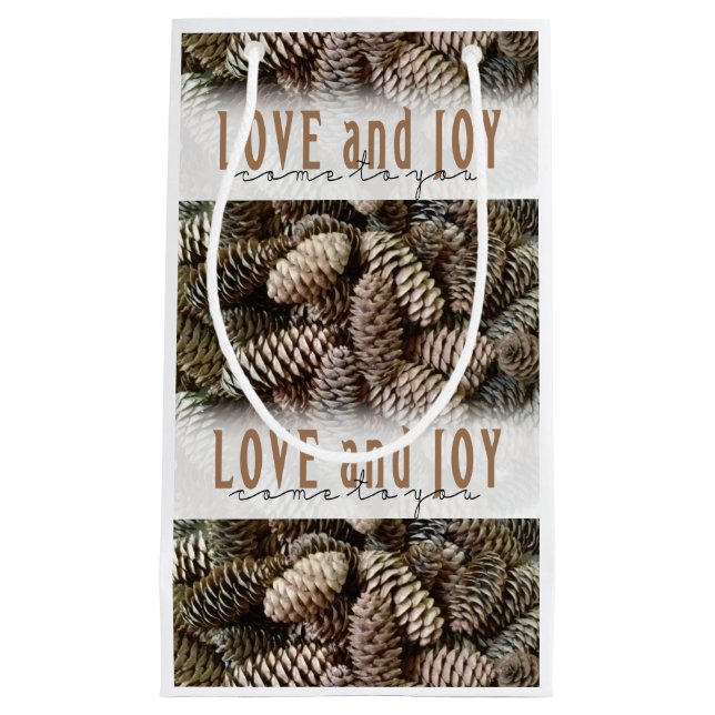Rustikale Liebe und Joy Pine Cone Kleine Geschenktüte (Vorderseite)