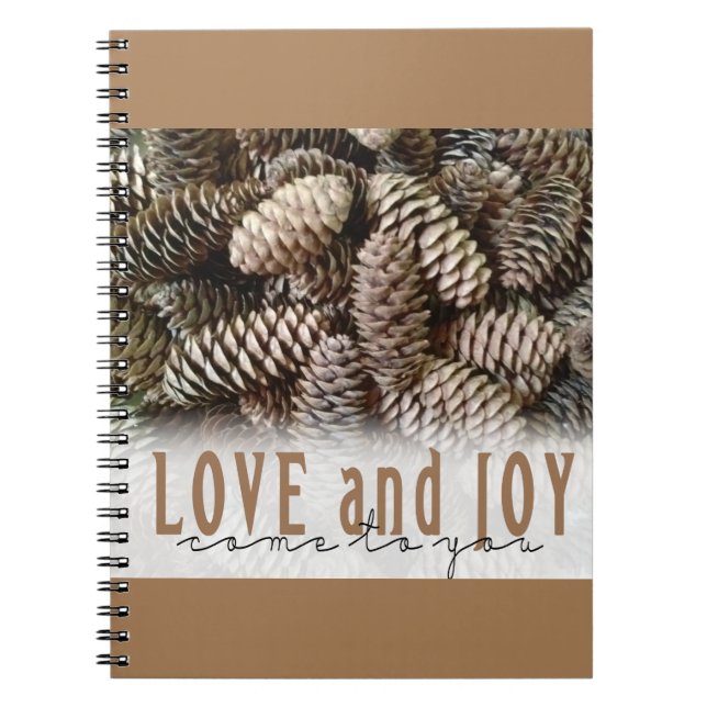 Rustikale Liebe und Joy Pine Cone Notizblock (Vorderseite)