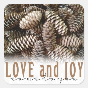 Rustikale Liebe und Joy Pine Cone Quadratischer Aufkleber