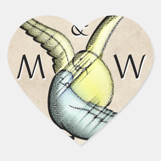 Rustikale Liebesvögel (Monogram Heart-förmige Stic Herz-Aufkleber (Vorderseite)
