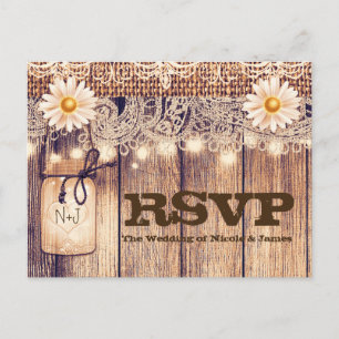 Rustikale Lighted Mason Jars Daisies & Lace UAWG Einladungspostkarte