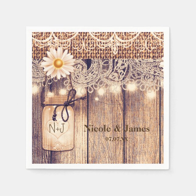 Rustikale Lighted Mason Jars Daisies & Lace Weddin Serviette (Vorderseite)