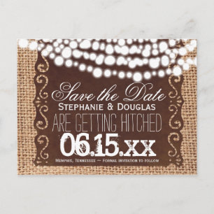 Rustikale Lights Burlap Save the Date Postkarten