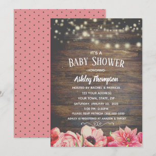Rustikale Lights Pink und Braun Babydusche Einladung