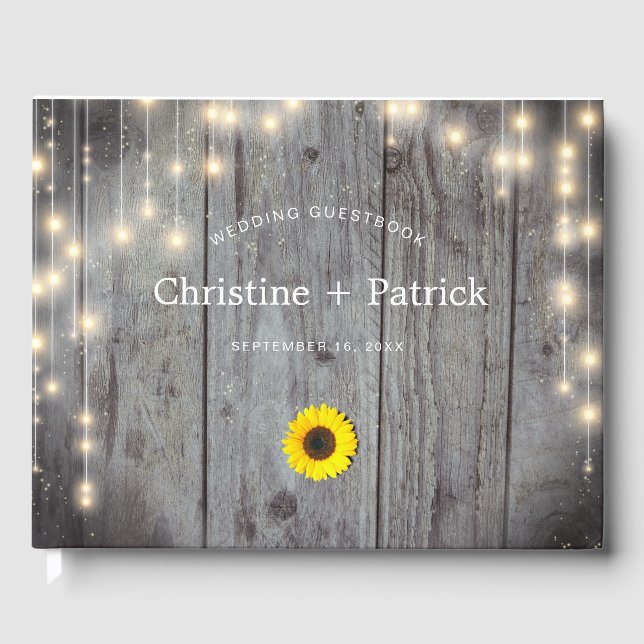 Rustikale Lights Sonnenblumenhochzeit Gästebuch (Vorderseite)