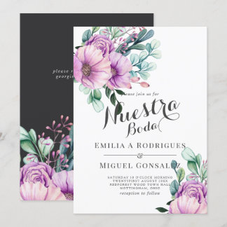 Rustikale Lila Bloom Nuestra Boda Spanish Wedding Einladung