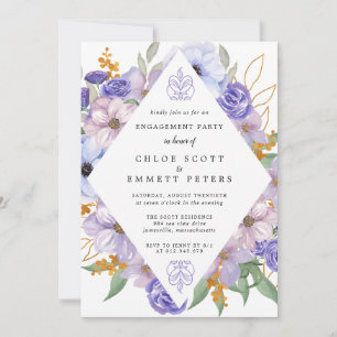 Rustikale Lila Blue Gold Floral Engagement Party Einladung