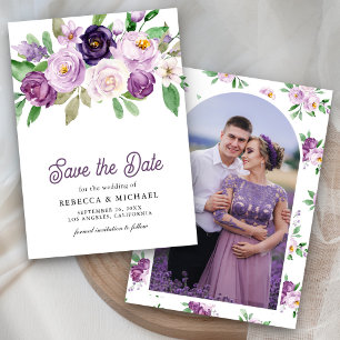 Rustikale lila Blumen Hochzeitsfoto Save The Date