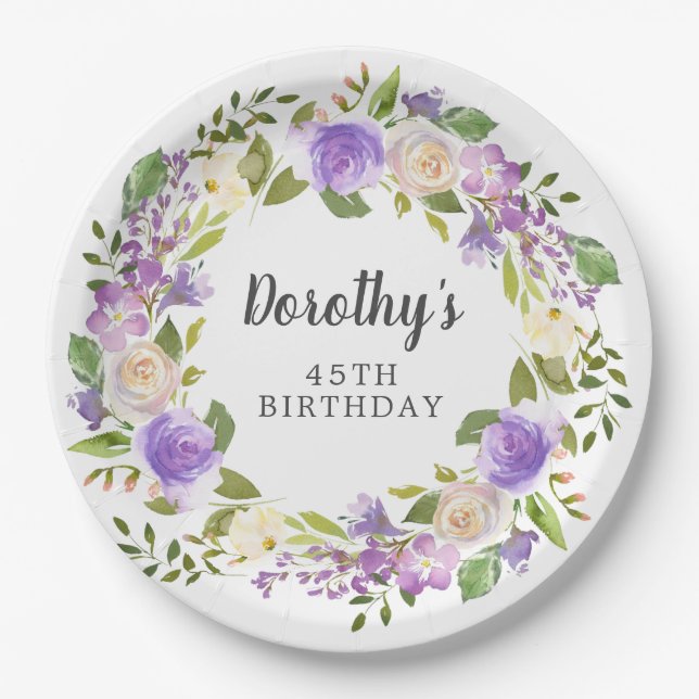 Rustikale lila Blumen zum 45. Geburtstag Pappteller (Vorderseite)