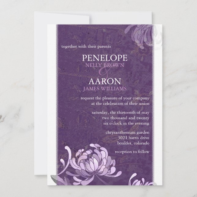 Rustikale Lila Blumenhochzeit Einladung (Vorderseite)