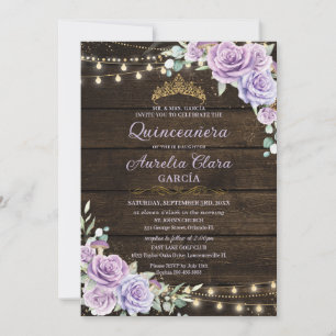 Rustikale Lila Blumenzauberwälder Quinceanera Einladung