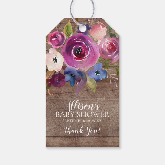 Rustikale Lila Blütendusche Gefallen Tag Geschenkanhänger (Vorderseite)