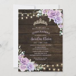 Rustikale Lila Blütenwälder Quinceañera Einladung