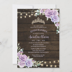 Rustikale Lila Blütenwälder Quinceañera Einladung