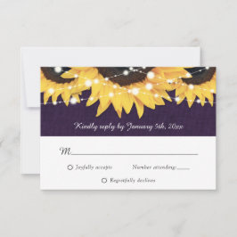 Rustikale Lila Burlap Lace Sunflower RSVP Karte