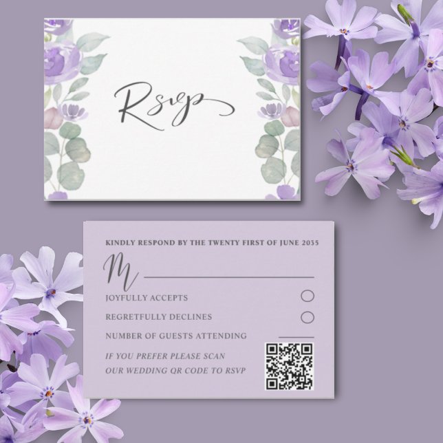 Rustikale Lila Eukalyptus Wedding RSVP Karte (Von Creator hochgeladen)