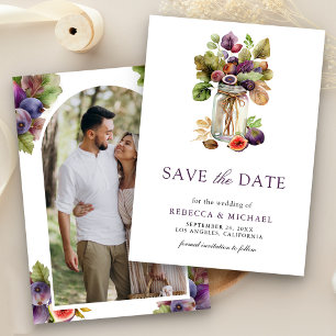 Rustikale lila Feigen-Mason-Glas-Foto-Hochzeit Save The Date