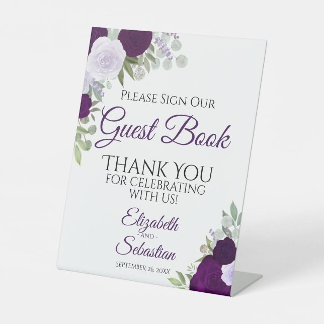 Rustikale Lila Flora Bitte unterzeichnen Sie unser Sockelschild (Vorderseite)