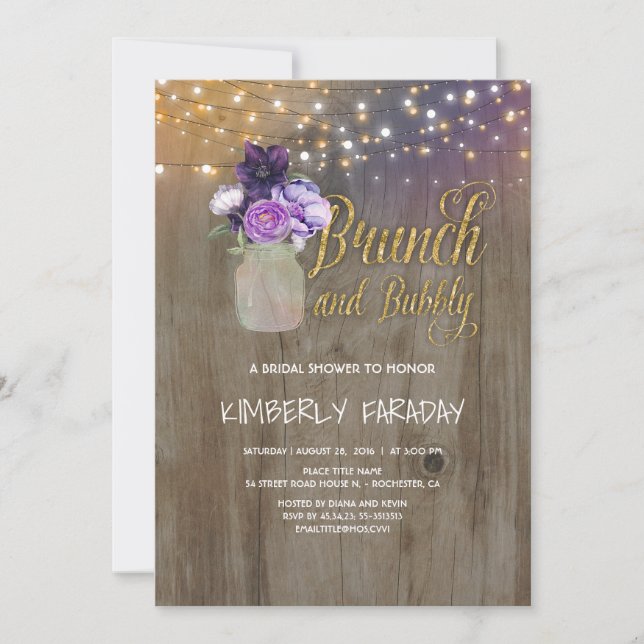 Rustikale Lila Floral Mason Jar Brautparty Einladung (Vorderseite)
