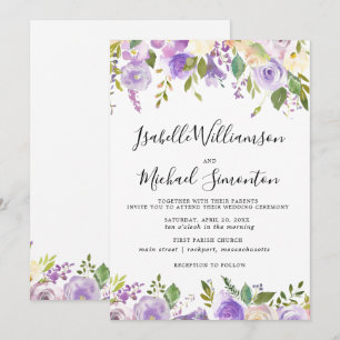 Rustikale Lila florale Botanische Hochzeit Einladu Einladung