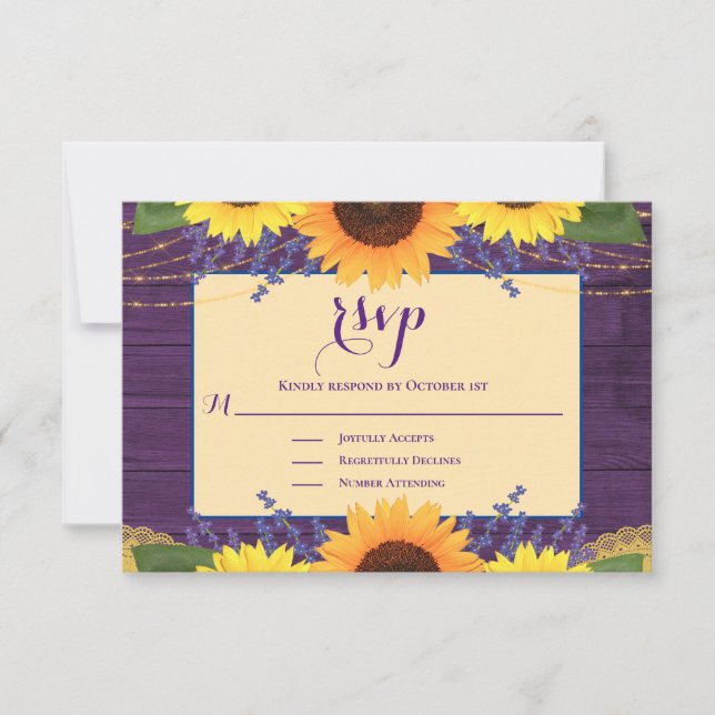 Rustikale Lila Goldblume Sonnenblume Hochzeit RSVP (Vorderseite)
