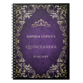 Rustikale Lila Goldprinzessin Tiara Quinceanera Notizblock