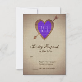 Rustikale Lila Heart Arrow Wedding RSVP Cards Karte