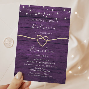 Rustikale lila Holz-Hochzeitsempfangs-Einladung Einladung