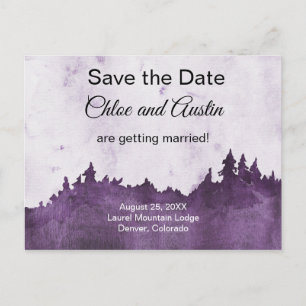 Rustikale Lila Jewel Tone Landschaft Save the Date Postkarte